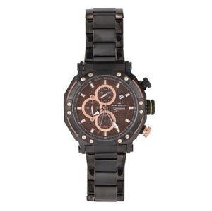 Men’s Multi-Funct. Japanese Dual movement Chocolate& Blk. Stainless links remove